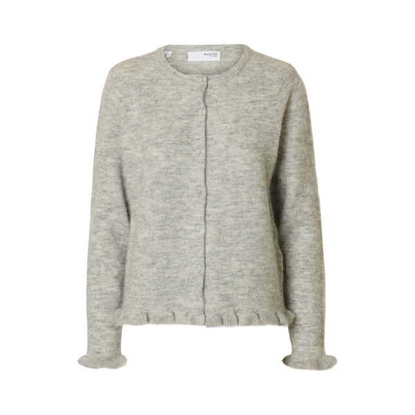 Lulu Frill Knit Cardigan - Light Grey Melange 