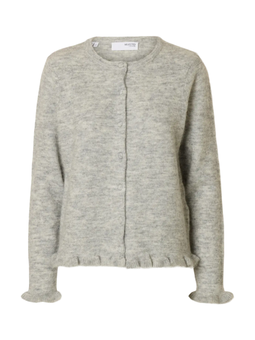Lulu Frill Knit Cardigan - Light Grey Melange 