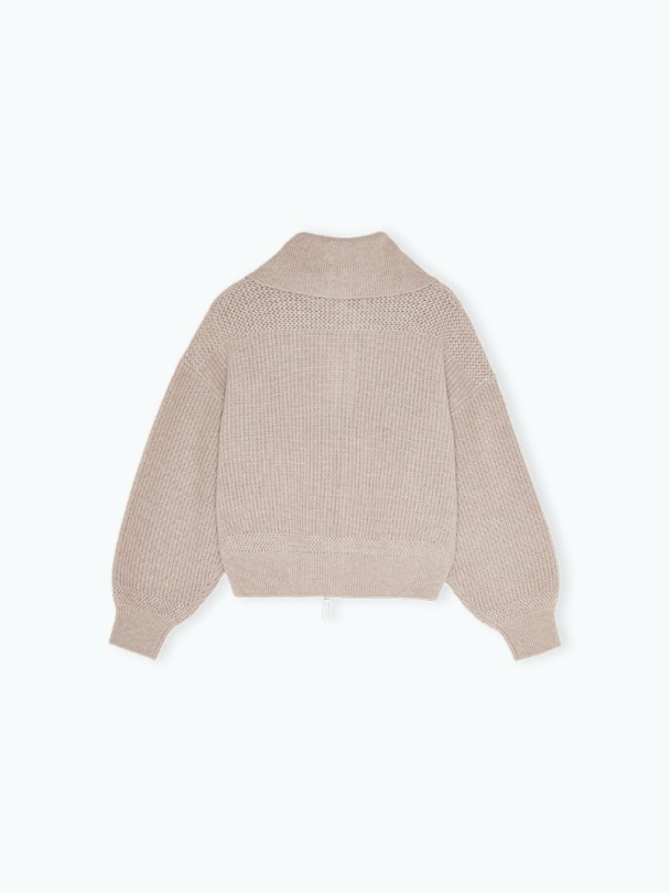 Knitted Cropped Bomber Pebble Melange - Image 2