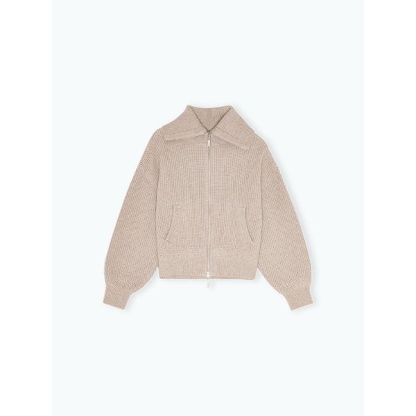 Knitted Cropped Bomber Pebble Melange