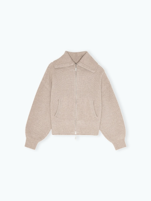 Knitted Cropped Bomber Pebble Melange - Image 1