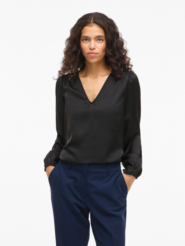 VIEllette langermet bluse, svart - Image 1