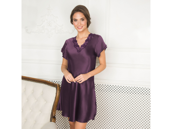 LADY AVENUE Pure Silk Nattkjole Kort Arm 27-80778