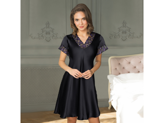 LADY AVENUE Pure Silk Nattkjole Med Kort Arm 31-80912