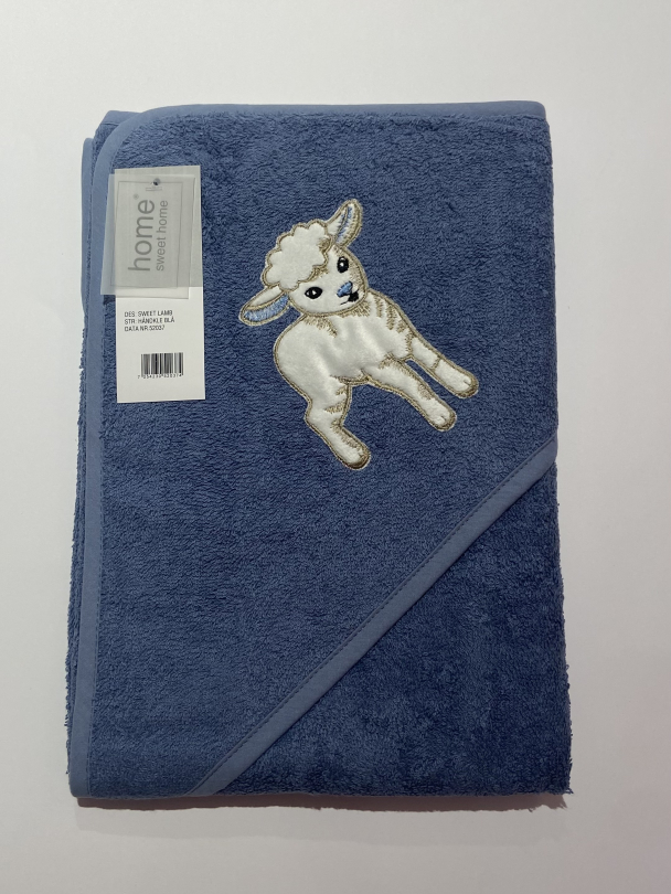 Badehåndkle m/hette, Lam blå