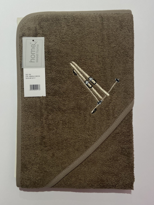 Badehåndkle m/hette, Ski brun