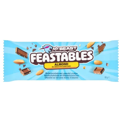 FEASTABLES MR BEAST ALMOND MILK CHOCOLATE WITH ALMOND CHUNKS BAR 60g