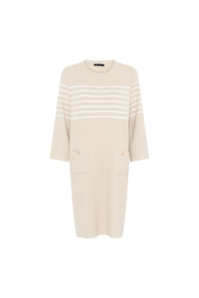 Strikkekjole m/striper 115 950 Sand