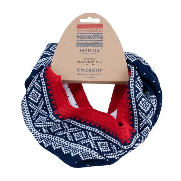 Hals med Mariusmønster, blå/hvit/rød, 100% merionoull