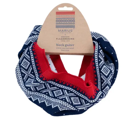 Hals med Mariusmønster, blå/hvit/rød, 100% merionoull