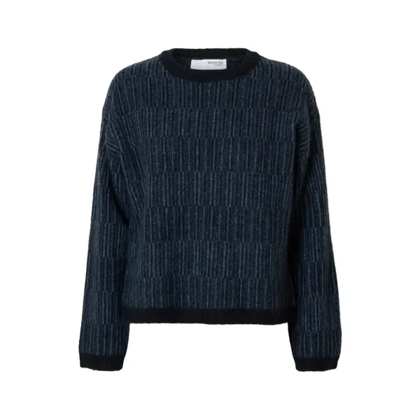 Alva Stripe Knit O-neck Blue