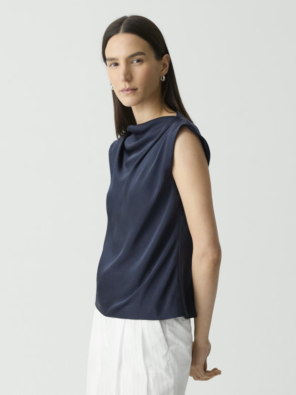 Cowl Slim Blouse Nocturne Navy - Image 2