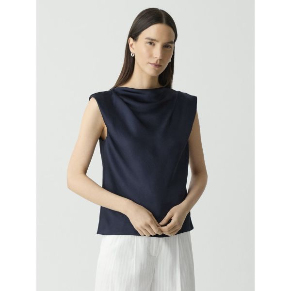 Cowl Slim Blouse Nocturne Navy