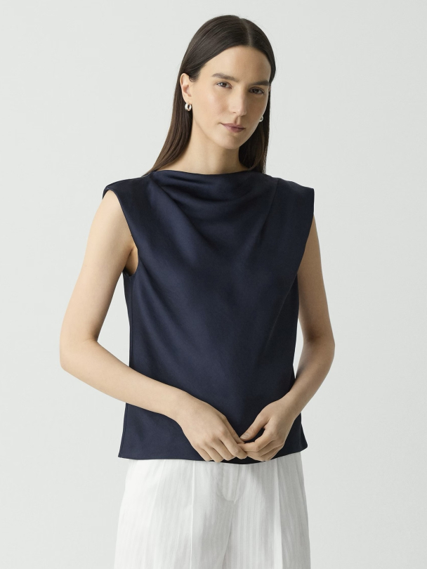 Cowl Slim Blouse Nocturne Navy - Image 1