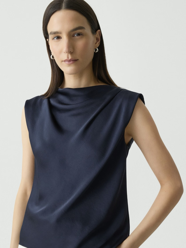 Cowl Slim Blouse Nocturne Navy - Image 4
