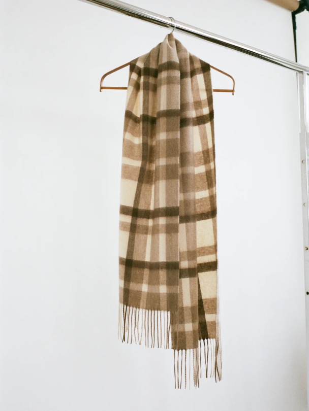 Cashmere Woven Scarf Checked Sand - Image 1