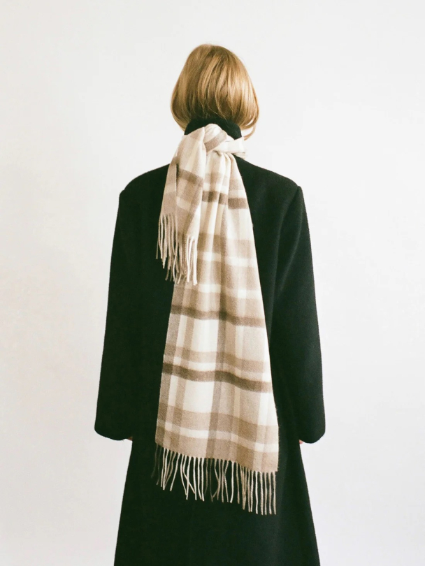 Cashmere Woven Scarf Checked Sand - Image 3