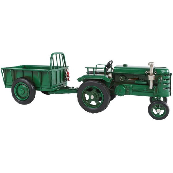 Traktor med henger grønn metall 