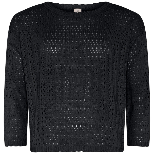 Genser m/hullstrikk, 3/4 arm 4244 Svart