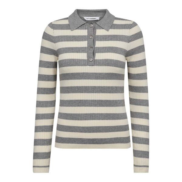Bonny Stripe L/S Polo Knit  |   Bonny Stripe L/S Polo Knit fra Co´Couture
