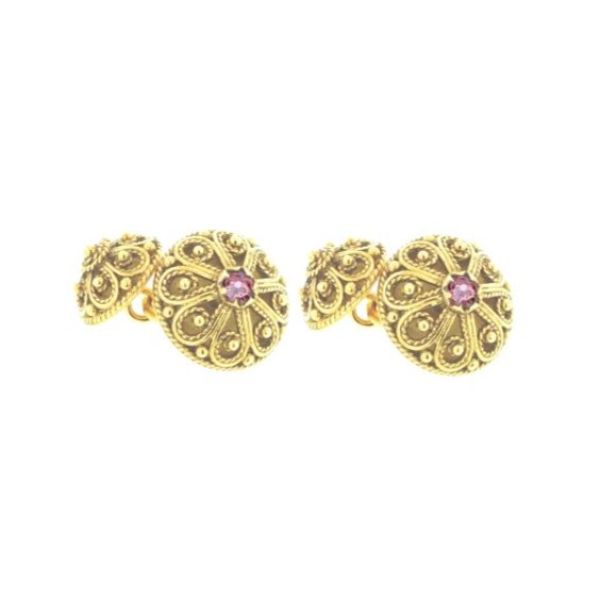 Filigran forgylt mansjettknappar stor/liten - Lyserosa 05