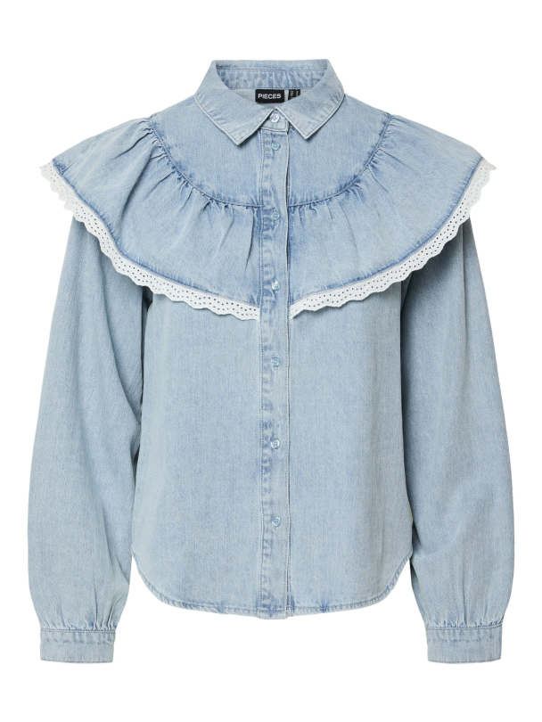 PCBIRKE LS RUFFLE DENIM SHIRT - Image 1