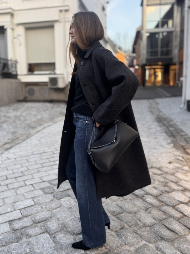 Women Balmacaan Patterned Cashmere Blend Anthracite Herringbone - Image 2