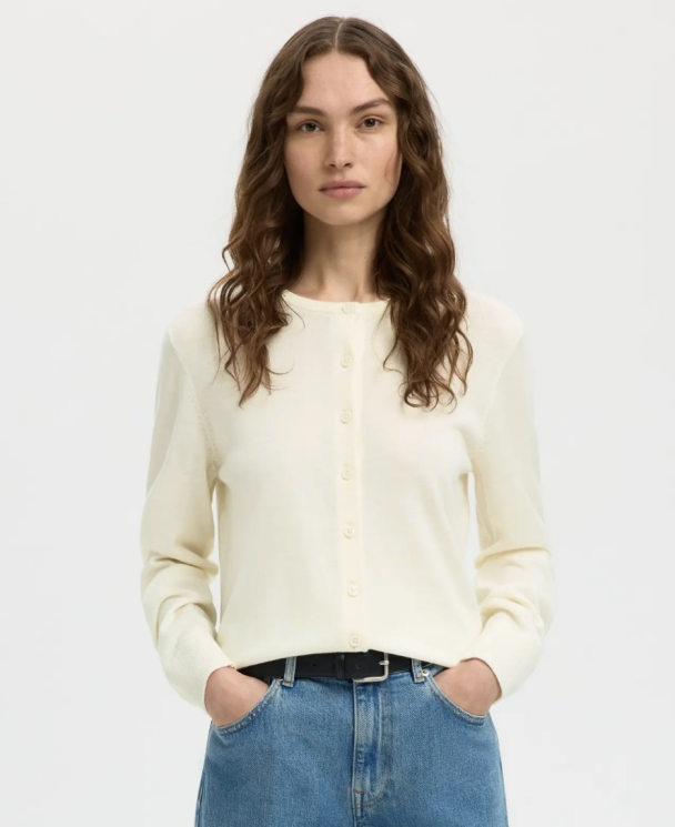 Thea Knit Merino Cardigan - Egret  - Image 3