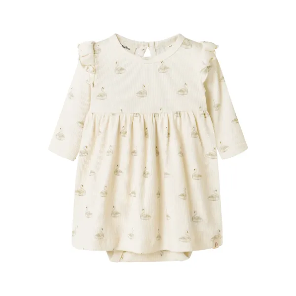 Gavo kjole med body, Pastel Parchement / Swan - Lil' Atelier