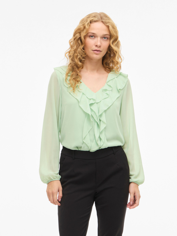 VIANE L/S V-NECK FRILL TOP - NOOS - Image 4