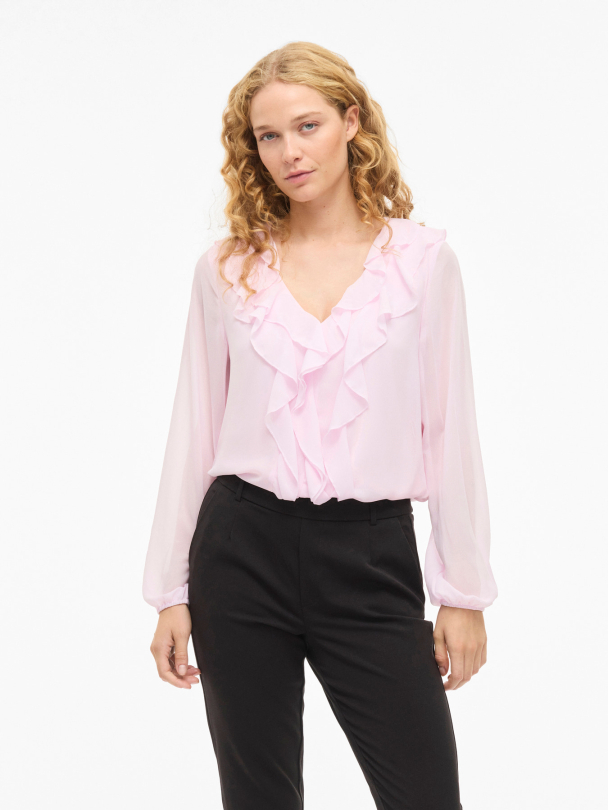 VIANE L/S V-NECK FRILL TOP - NOOS - Image 4