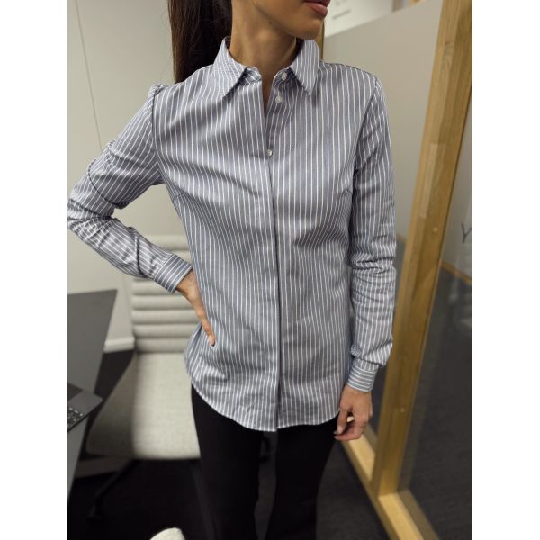 Romie Striped Fitted Shirt - Dusty Blue/Bright White 