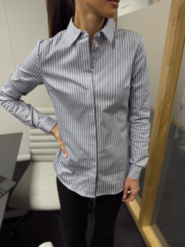 Romie Striped Fitted Shirt - Dusty Blue/Bright White  - Image 1