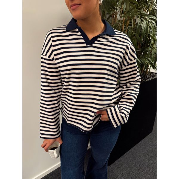 Milly Polo - Dark sapphire/Egret Stripe