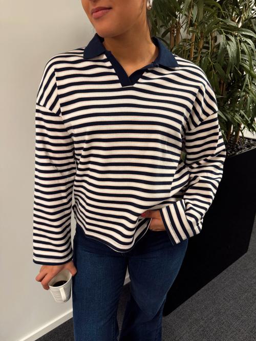 Milly Polo - Dark sapphire/Egret Stripe