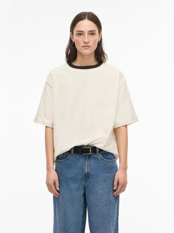 naomi 2/4 O-Neck Oversized Tee - Birch/Meteorite - Image 1