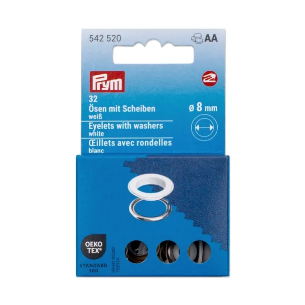 Prym Maljer m/skiver 8mm – 20stk – hvit