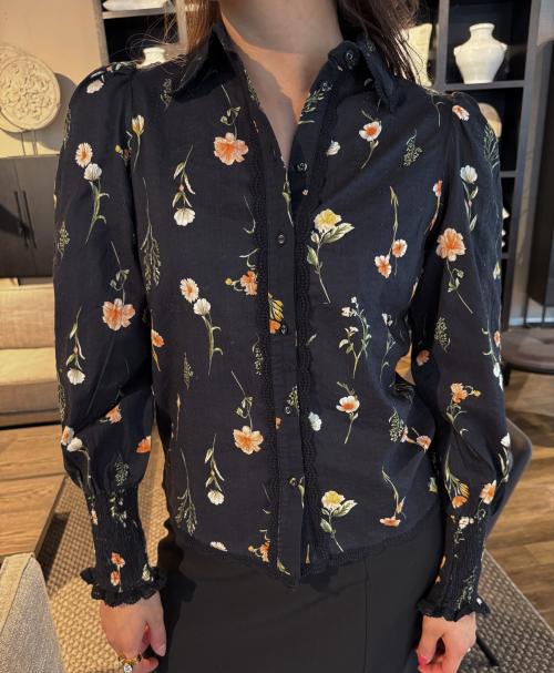 Somelli Shirt - Black/Flower Print 