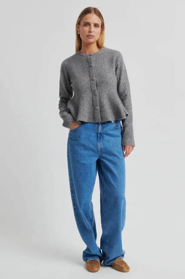 Hiva Peplum Knit Cardigan - Mid Grey Melange - Image 2