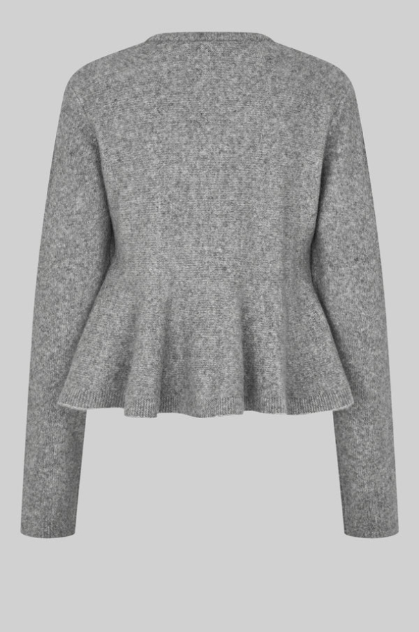 Hiva Peplum Knit Cardigan - Mid Grey Melange - Image 3