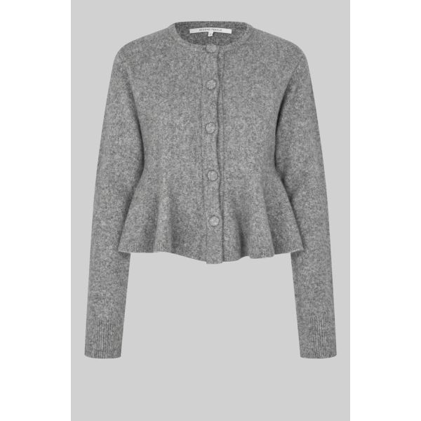 Hiva Peplum Knit Cardigan - Mid Grey Melange