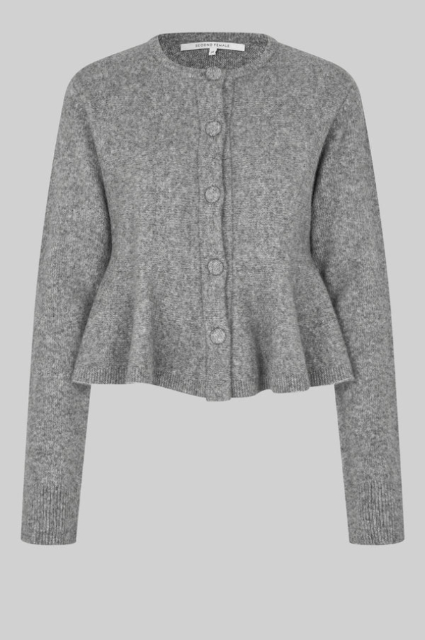 Hiva Peplum Knit Cardigan - Mid Grey Melange - Image 4