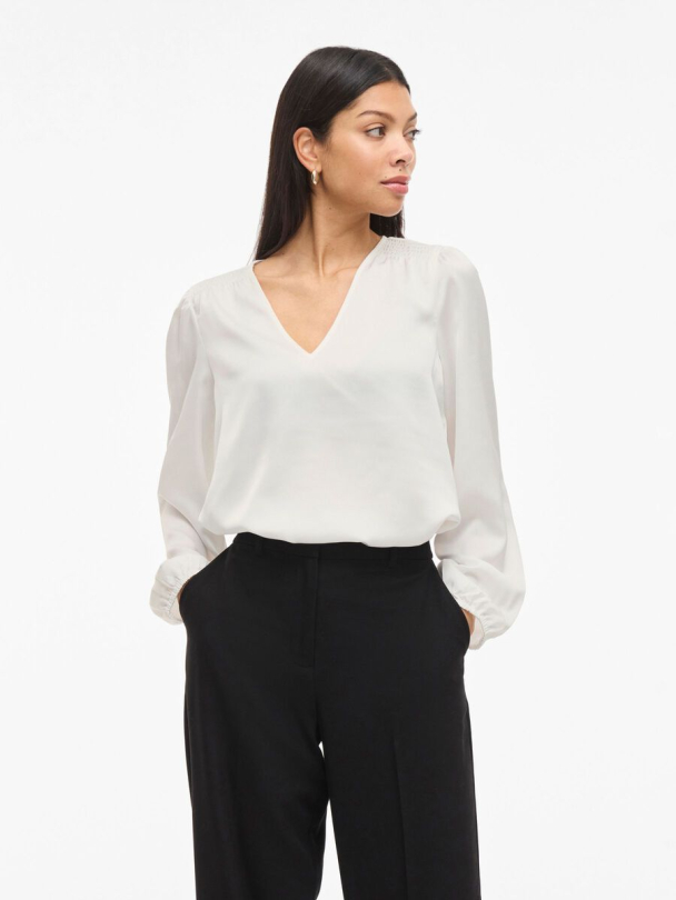 VIEllette langermet bluse, hvit - Image 1