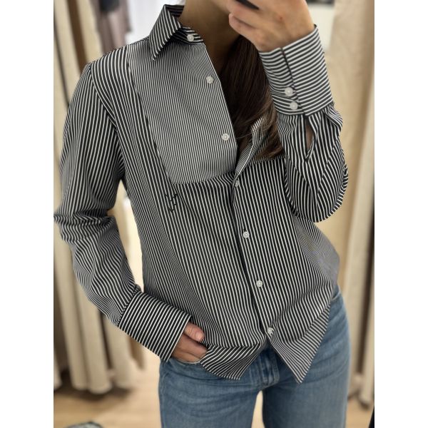 Manon Shirt Tux Front-Satin Stripe