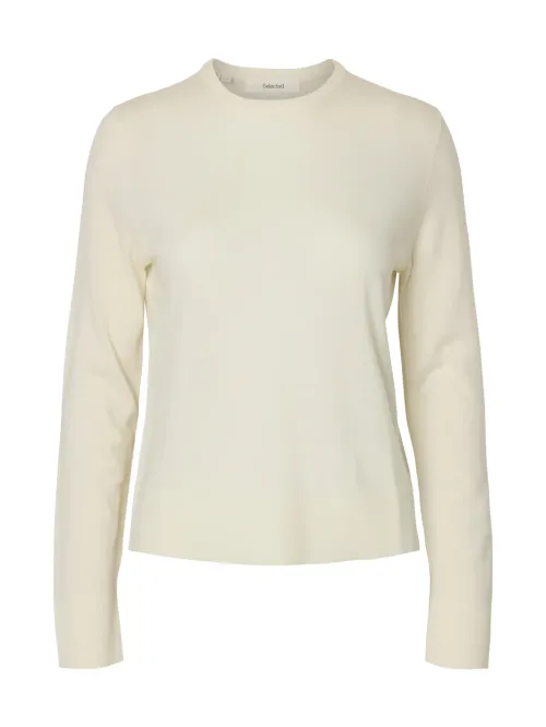 Thea Knit Wool O-Neck Egret