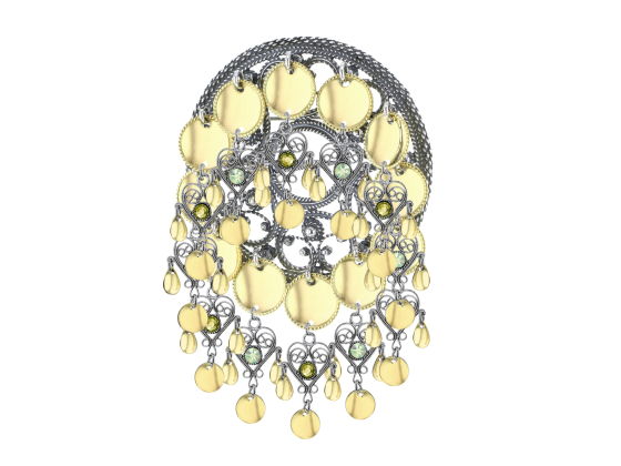 S&oslash;lje med krystaller og forgylte lauv - 11 Oliven & 28 nordlys gr&oslash;nn