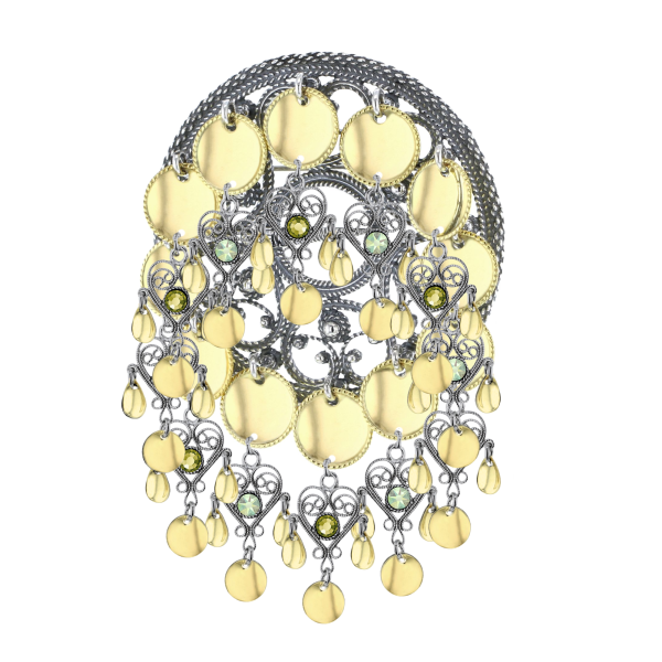 S&oslash;lje med krystaller og forgylte lauv - 11 Oliven & 28 nordlys gr&oslash;nn