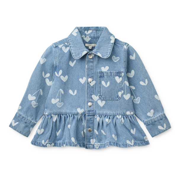 Kenza Printed Denim Overshirt - Sweethearts/Light Blue Denim - Image 1