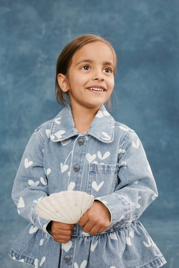Kenza Printed Denim Overshirt - Sweethearts/Light Blue Denim - Image 3
