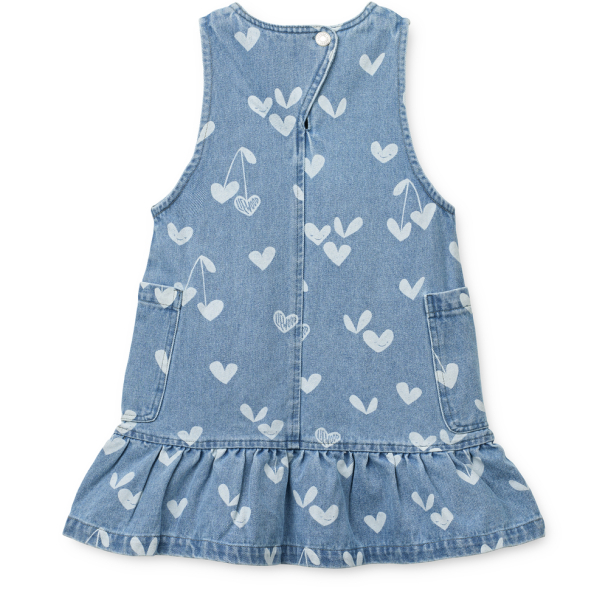 Angelica Printed Denim Frill Dress - Sweethearts/Light Blue Denim - Image 2